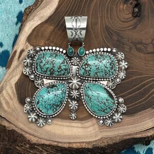ROSELLA PAXTON Apache Sterling & Green Brown Hubei Turquoise Butterfly Pendant
